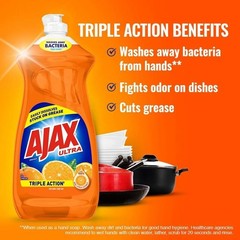 AJAX Dish Soap Orange 28oz Liquid Dishwashing Detergent Grease Cleaner