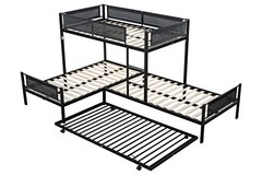 L-Shape Metal Triple Bunk Bed with Trundle 4 Kids,Teens,Adults L-Shape Triple