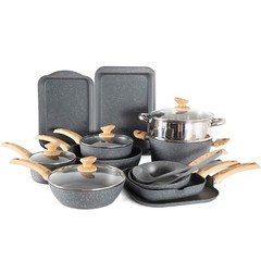 17 Pieces Cookware Set Nonstick Granite Coated Pots and Pans Set Bakeware Set