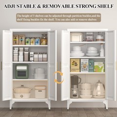 47”H White Metal Pantry Storage Cabinets with Doors and Adjustable Shelves
