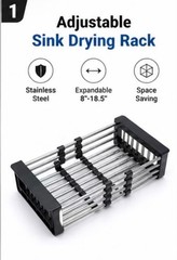 Adjustable Stainless Steel Sink Dish Drying Rack Expandable 8-18.5” Kitchen Orga