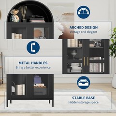 73 in Tall Metal Arched Cabinet Kitchen Pantry Storage Cabinet with Glass Doors