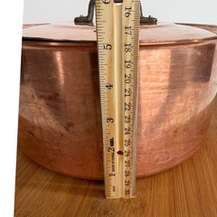 Fabrication Francaise Copper Pot Tin Lined w/ Lid 2 Handles 10.25″ 2 mm READ