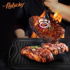 NutriChef Kitchen Plate Reversible Cast Iron Griddle, Classic Flat Grill Pan