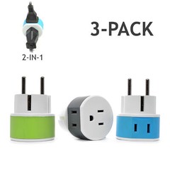 OREI Germany, France Travel Plug Adapter – 2 USA Inputs – 3 Pack- Type E/F