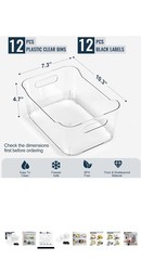 12 Pack Clear Plastic Storage Bins with Handles, BPA Free, 10.3×7.3×4.7in, Blac…