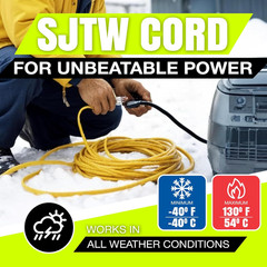 50Ft Outdoor/Indoor Extension Cord 10/3 Gauge Ultra Heavy Duty 3 Prong SJTW, Wat