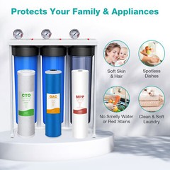 3-Stage 20″x4.5″ Big Blue Whole House Water Filter System 1″ NPT Port 150000 Gal