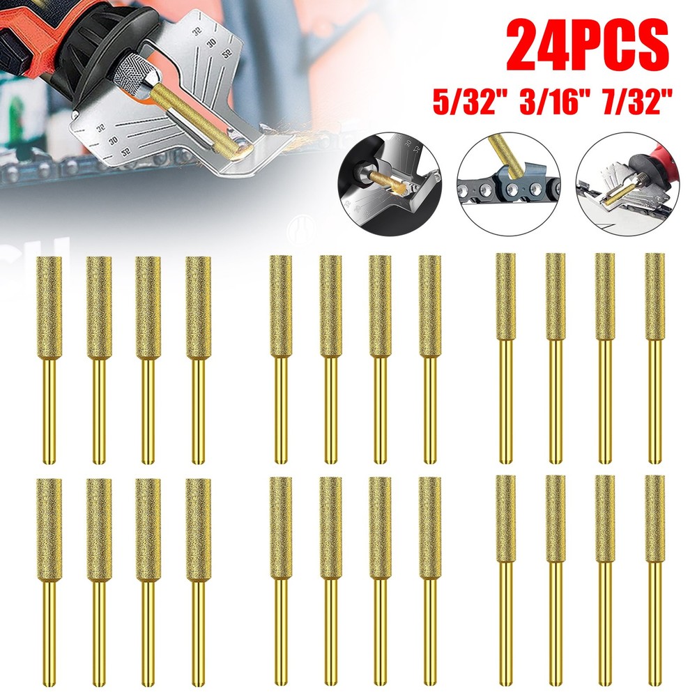 24X Diamond Chainsaw Sharpener 5/32 3/16 7/32 1/8 Shank for 3/8 .325 .404 Chains