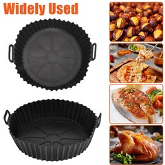 2pcs Air Fryer Silicone Pot Basket Liners Black Non-Stick Safe Oven Baking Tray