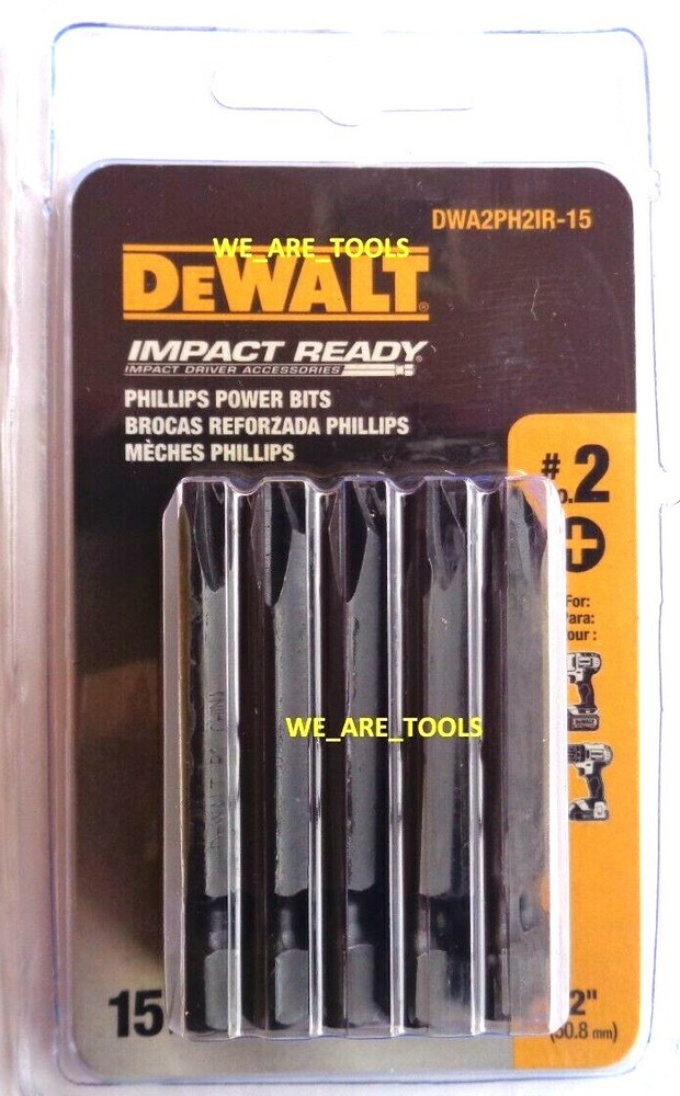 15 Dewalt 2″ Impact Drill Ready Screw Bits #2 Phillips DWA2PH2IR-15