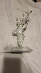 2) Christmas Deer Reindeer Stag Stocking Banner Holder Large Cast Iron Silver