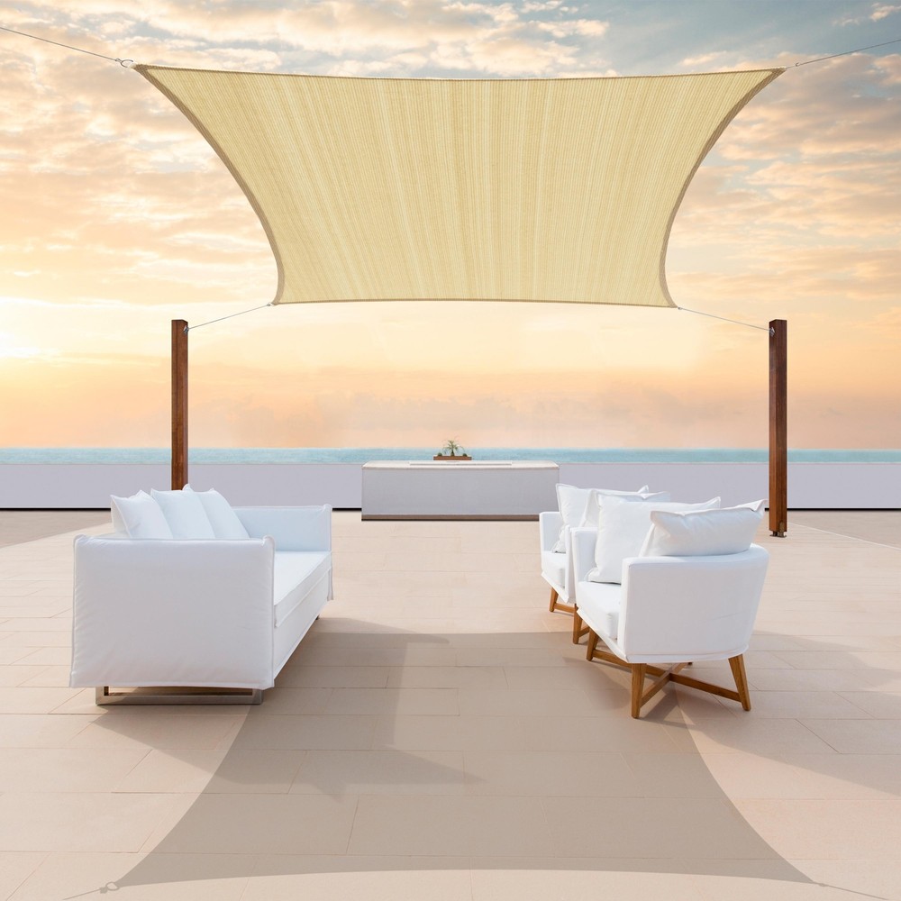 ColourTree Sun Shade Sail Rectangle with Hardware Kits + Cable Wires Ropes