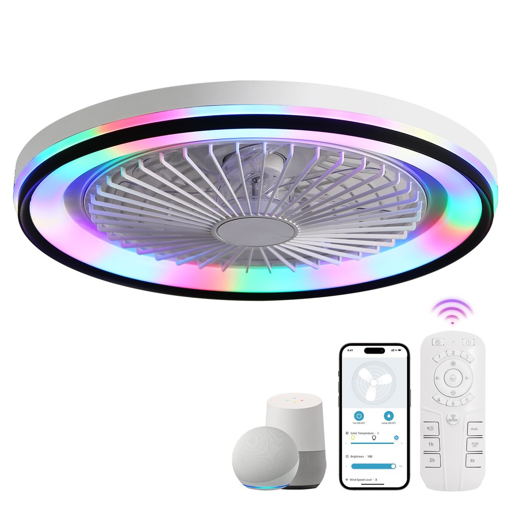 19IN Smart Bladeless Ceiling Fan with RGB Light Remote LED Voice/App Control US