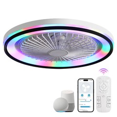19IN Smart Bladeless Ceiling Fan with RGB Light Remote LED Voice/App Control US