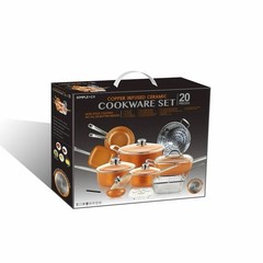 Simple & Co Oven Safe 20 Pieces Copper Infused Ceramic Nonstick Cookware Set