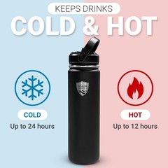 Aqua Armour Insulated Leak-proof Water Bottle W/ Straw & Twist Lids, 22 or 40oz
