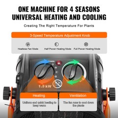 VEVOR Greenhouse Heater 1500W PTC Fast Heating Overheat Protection 3-Speed