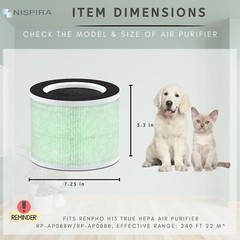 True HEPA with Carbon Replacement Filter For Renpho Air Purifier RP-AP088 2 pack