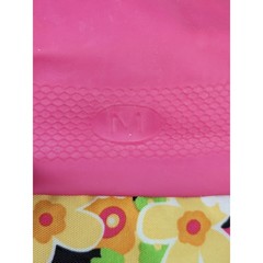 Pink Floral Cuff Rubber Cleaning Gloves Medium Retro Kitschy Waterproof 15.5 In