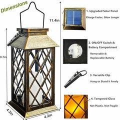 Solar Lanterns Outdoor Waterproof, Flickering Candles Bronze*2, 4.2*4.2*8.7in