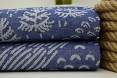 Blue Turkish Towel Organic Cotton Beach Towel Handwoven Peshtemal Throw Blanket