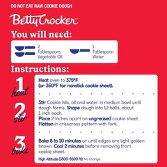 Betty Crocker Peanut Butter Cookie Mix, Makes twelve (12) 2-inch Cookies, 7.2oz
