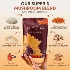 4-Pack Organic Ryze Mushroom Coffee, 30 Servings/Bag, Instant, Free Shipping