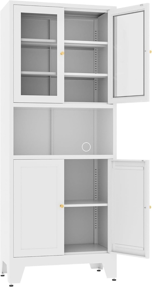 69″ Metal Kitchen Pantry Storage Cabinet With Glass Doors For Kitchen, Office