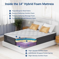 14″ Cal King Mattress Hybrid Spring Medium Firm Gel Memory Foam Bed in a Box