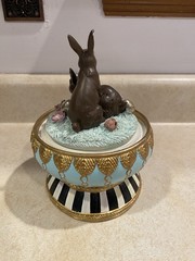 Mackenzie Childs Macaron Courtly Check Chocolate Bunny Cloche 10.25″