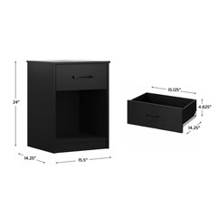 Mainstays Ardent Nightstand, 1 Drawer Bedside Table, Wood Storage Cabinet, Black