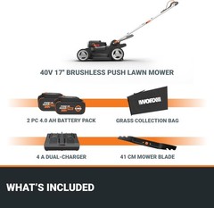 Worx 40V 17” Cordless Push Lawn Mower (2 Batteries & Charger Included) WG745