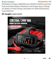 Fully Automatic Battery Charger, 25A 2/8/20/25 Amp 12V/24V LiFePO4 Lead Acid
