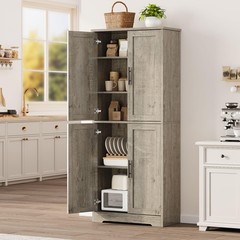 70″ Tall Kitchen Pantry Cabinet Storage Cabinet W/ 4 Doors & Adjustable Shelves