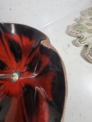 VTG CALIFORNIA POTTERY USA 610 RED FALL COLORS CANDY NUT DISH