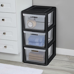 2Pack Sterilite Medium 3 Drawer Tower Plastic Storage Bins Organizer Unit, Black