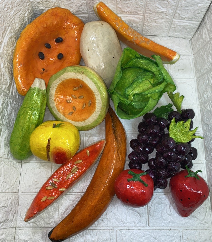 Authentic Vintage Mexico Paper Mache Colorful Faux Fruits & Vegetables Decor 14