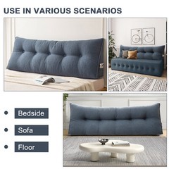 Soft Wedge Headboard Pillow Dorm Bed Triangular Backrest Cushion w/ Side Pocket