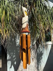 Handmade Carved Bird Pelican Wooden Bamboo Wind Chime Home Garden Outdoor Decor