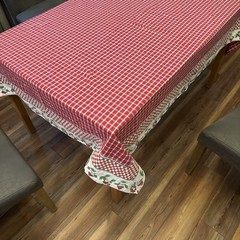 Red And White Check Cotton Tablecloth With Wide White & Cherry Border 52”x78”