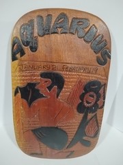 Vintage Handmade Carved Wooden Aquarius Zodiac Wall Plaque Signed by Artist Hays