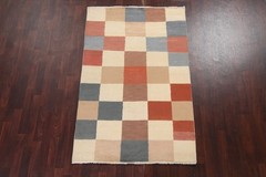 Checkered Oriental Area Rug 4×6 Hand-knotted Wool Modern Style for Any Room