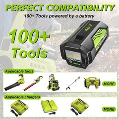 8.0Ah Battery 40 Volt for Ryobi 40V Lithium OP40602 Battery with LED / Charger