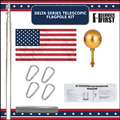 20′ & 25′ Delta Pin-Lock TELESCOPING Flag pole (Silver)