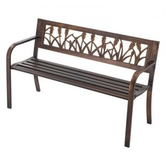 Outdoor Bench, 50 inch, Carbon Steel Metal Frame with PVC Floral Pattern Backre
