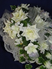 New Elegant Full Bridal Bouquet with off white yellow/green tint roses and buds