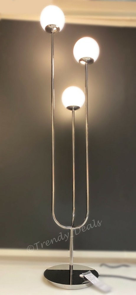 Ikea SIMRISHAMN Floor Lamp Modern Steel Chrome Plated/Opal Glass 62″ – NEW