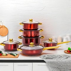 12 Piece Cookware Set Nonstick Pots and Pans Home Kitchen Cooking Non Stick Red