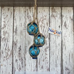 Glass Fishing Floats On Jute Rope – Red, Blue, Aqua, Green – Nautical Wall Decor
